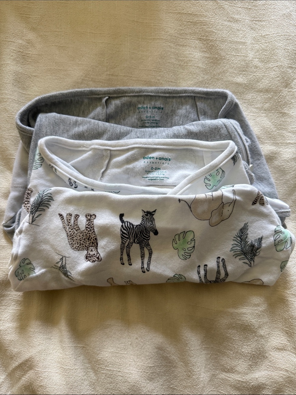 aden + anais White Jungle Animal & Gray Sleep Sack Set NWOT